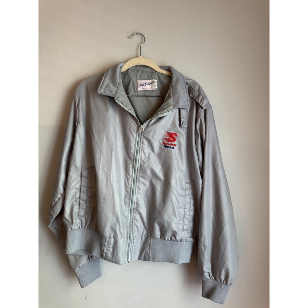 Vintage Four Seasons Speedway Racing Jacket Mens Medium Silver Gray USA Made